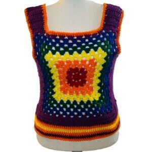 Crochet Vest Tank Top Retro 70's Hippie Granny Square Rib Tickler XL - 3XL